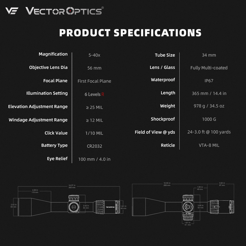 Load image into Gallery viewer, TAURON 5-40x56 ED FFP SPECIFICATIONS