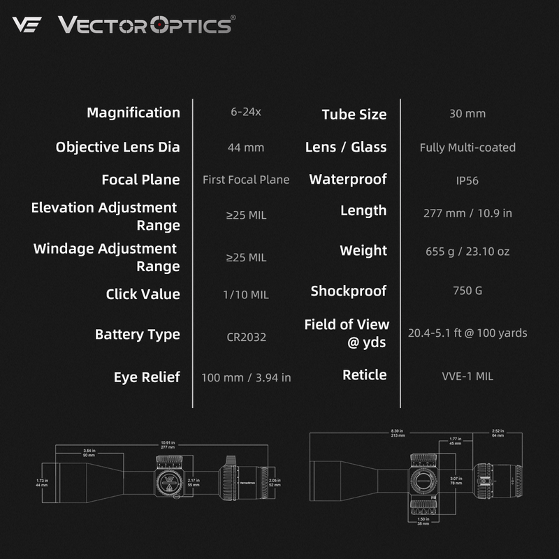 Load image into Gallery viewer, Small Game Hunting | Veyron GenII 6-24x44 HD CTR HPVO FFP Rifle Scope (SCFF-74)
