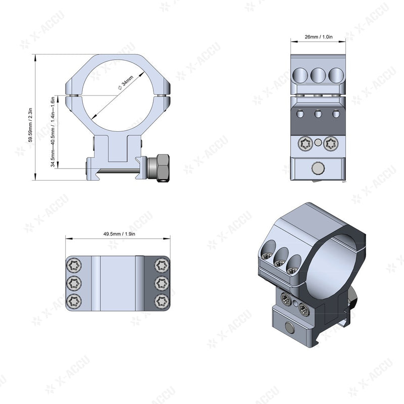 Load image into Gallery viewer, X-ACCU 34mm Adjustable Elevation Picatinny Rings - Vector Optics Online Store