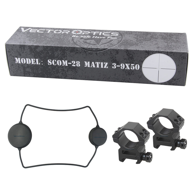 Load image into Gallery viewer, Vector Optics Matiz 3-9x50 E 25.4mm 1 Inch Hunting Rimfire Rifle Scope Etched Glass #4 Reticle Illuminated w/ Edge to Edge Image