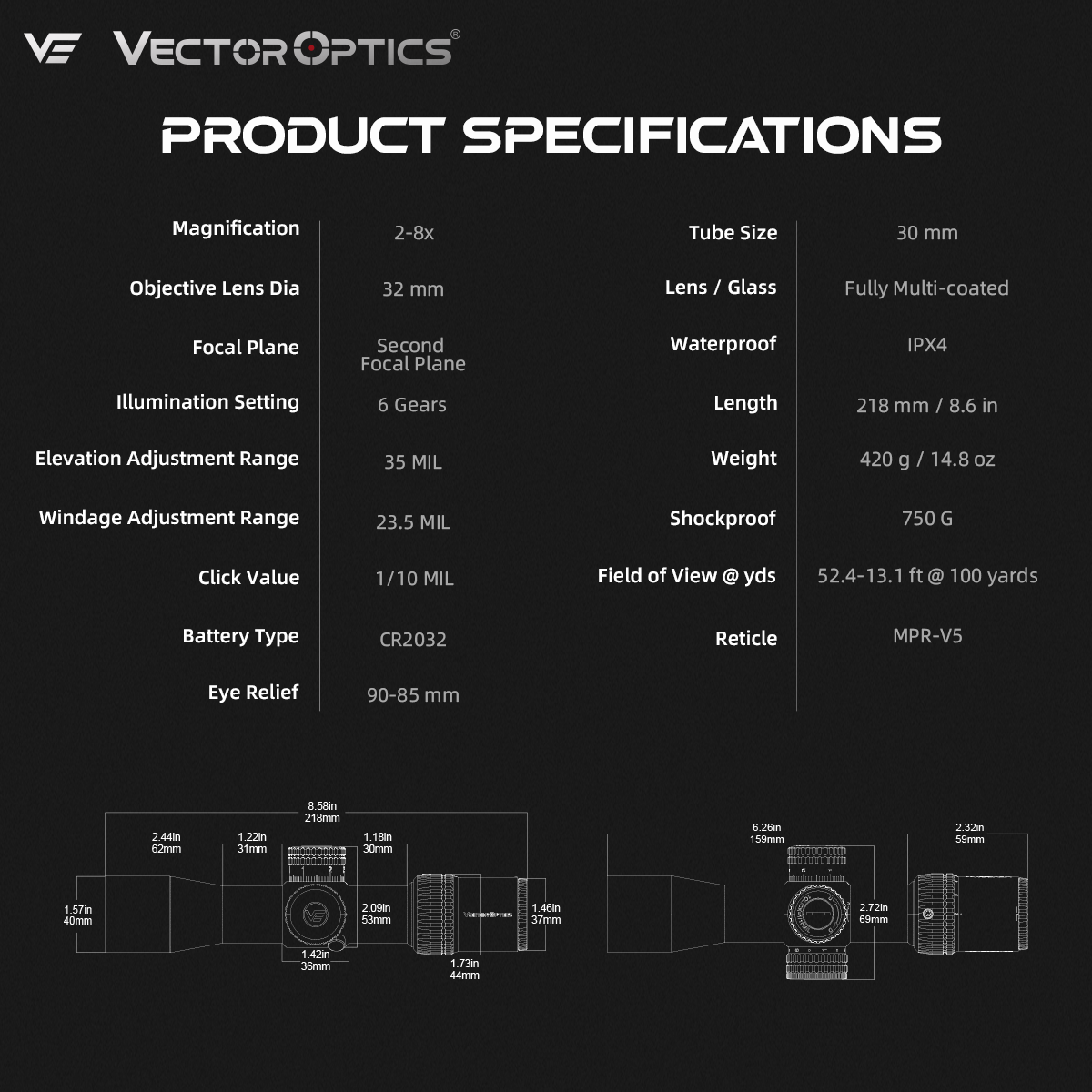 Varmint Hunting | Veyron 2-8x32IR MPVO SFP Rifle Scope (SCOC-43) | Small Game Hunting