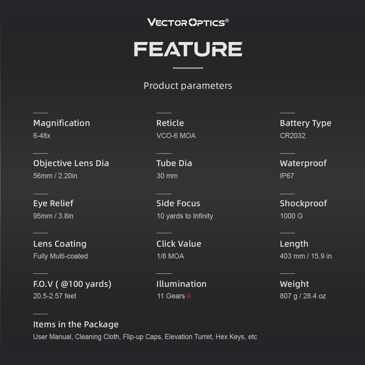 Continental x8 6-48x56 ED FEATURES