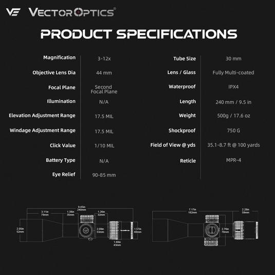 Veyron 3-12x44  SPECIFICATIONS