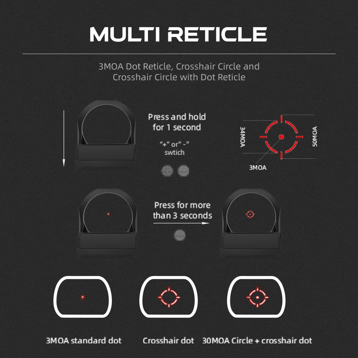 Multi Reticle | Frenzy FLEX 1x22x26 MOJ MRT Red Dot Sight (SCRD-M36) | For Glock® 17/19