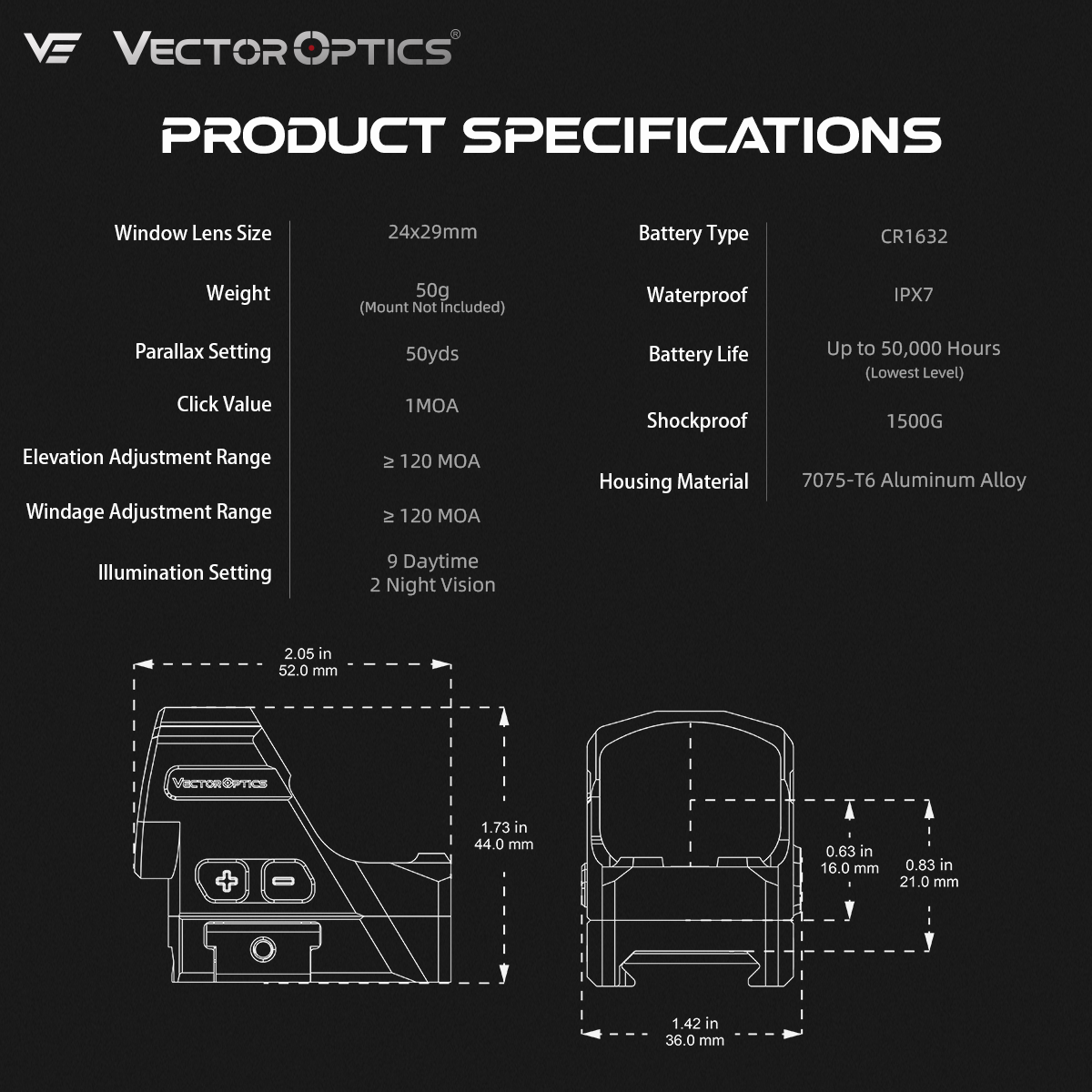 Vector Optics Frenzy FLEX 1x24x29 SPECIFICATIONS