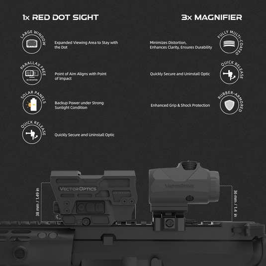 Frenzy Plus 1x31x26 SOL Solar Power Red Dot + Maverick-IV 3x22 Magnifier Mini Feature