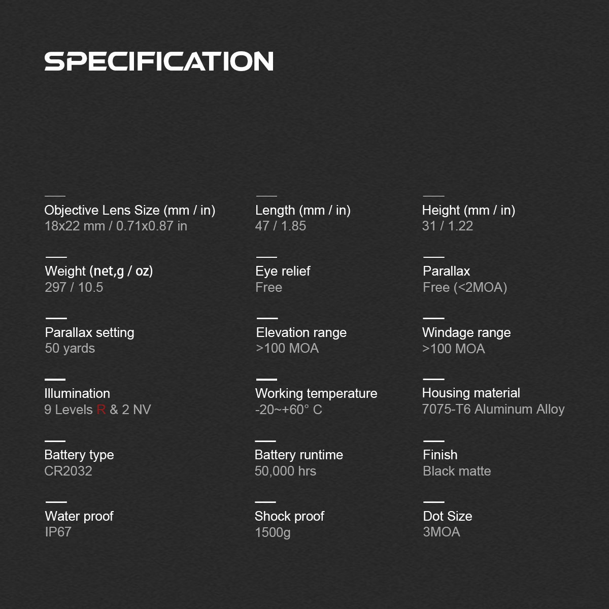 Frenzy Red Dot SCRD-75 Specification