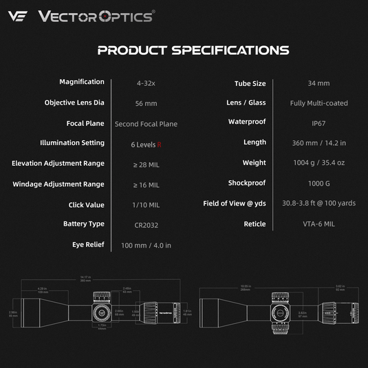 Tauron GenII 4-32x56 ED SPECIFICATIONS