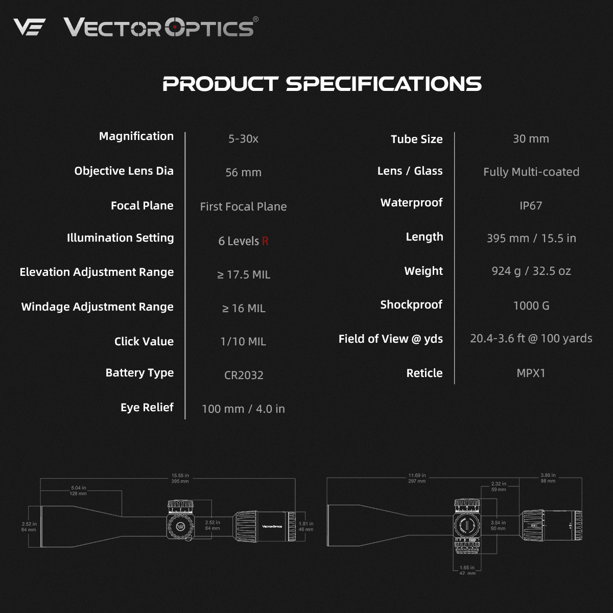 Vector Optics product specifications 