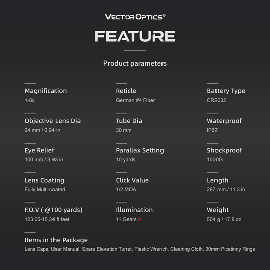 German #4 Fiber | Continental x8 1-8x24 SFP ED Fiber Hunting Scope (SCOC-51)