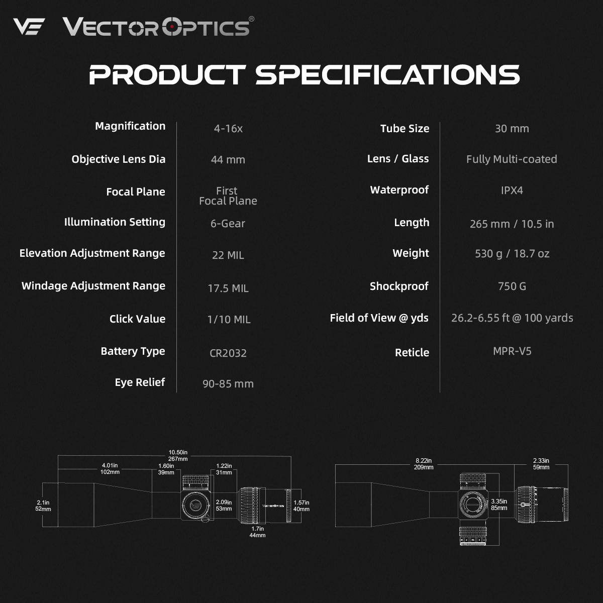 Field Target Shooting | Veyron 4-16x44IR MPVO FFP Break Barrel Air Rifle Scope (SCFF-38)