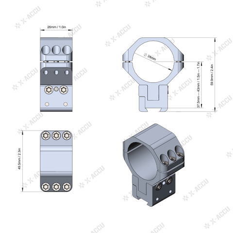 X-ACCU 34mm Adjustable Elevation Dovetail Rings