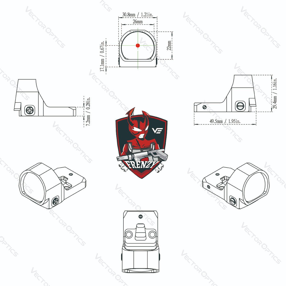 Large Window | Frenzy FLEX 1x22x26 Red Dot (SCRD-36) for Glock® 17/19 | MOJ