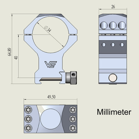 34mm X-ACCU Scope Ring High