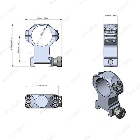 25.4mm X-Accu 1.25in Low Profile Picatinny Rings