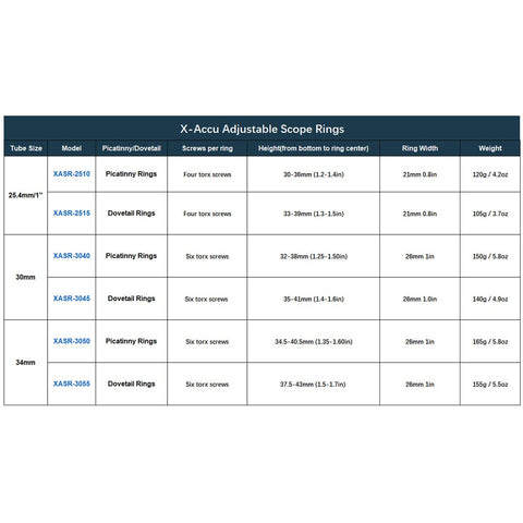 X-ACCU 25.4mm/1in 30mm 34mm Adjustable Scope Rings